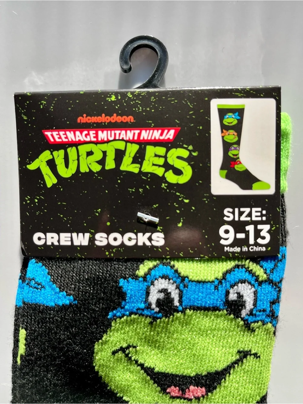 Teenage Mutant Ninja Turtles Crew Socks - Black & Neon Green